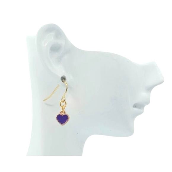 Dainty Purple Heart Earrings | Small Gold Drop Jewelry - Picture 2 of 3